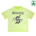 Hsucang Printed Dirty WashT-Shirt 230G Multicolor Loose Trendy Fashionable 100%Cotton Short Sleeve Top