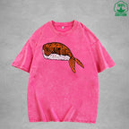 Cute SushiInterest Printed Washed T-Shirt 230G Multicolor Loose Trendy Fashionable 100%Cotton Short Sleeve Top