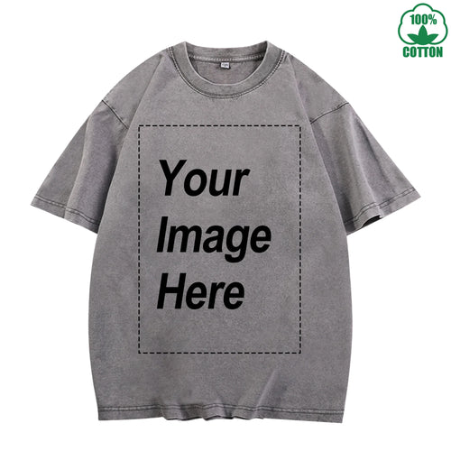 230g Heavy Men Women Washed Vintage Customized Print Oversized T-Shirts Street Hip Hop Punk Harajuku Casual 100%Cotton Short