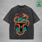 Deadly SnakeInterest Printed Washed T-Shirt 230G Multicolor Loose Trendy Fashionable 100%Cotton Short Sleeve Top