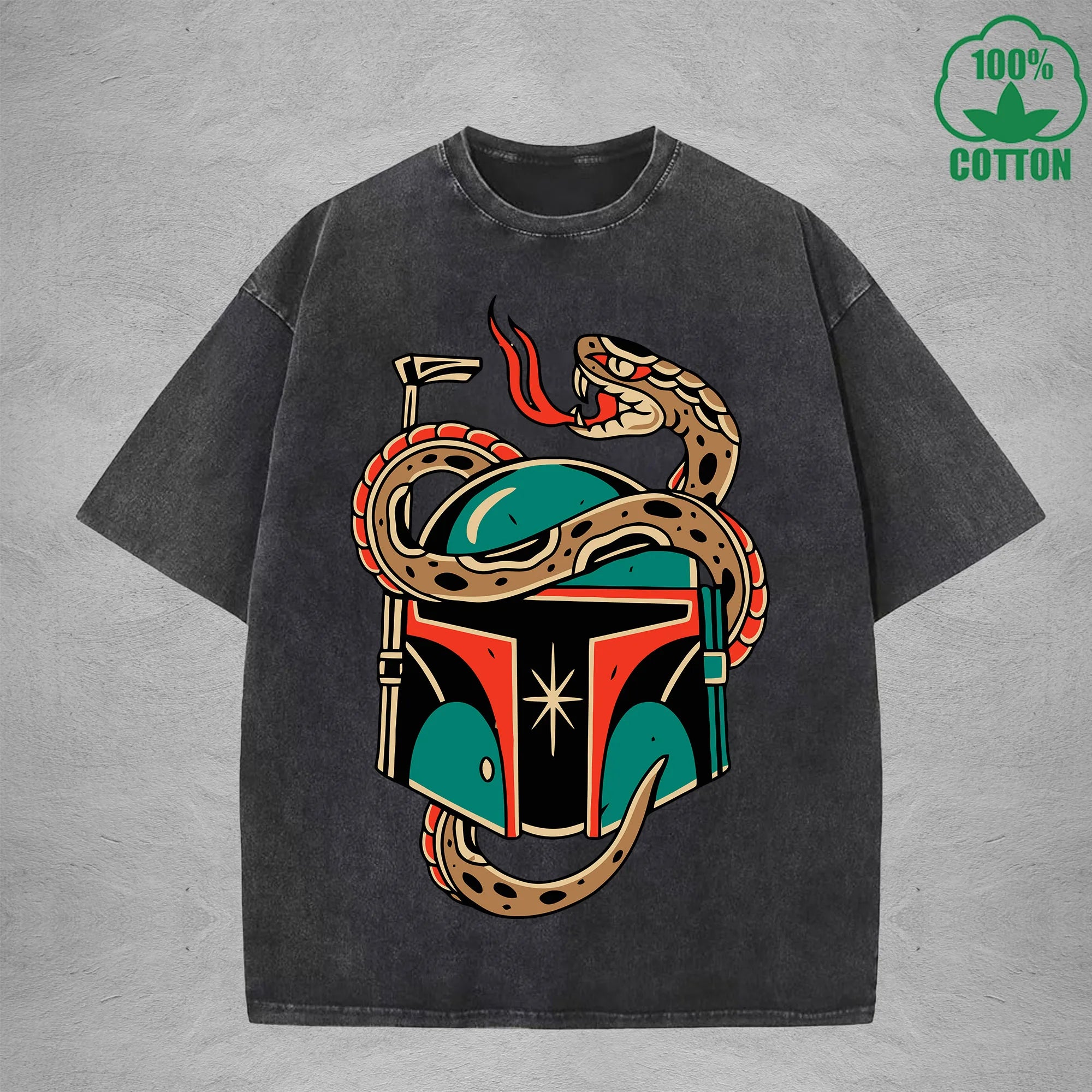 Deadly SnakeInterest Printed Washed T-Shirt 230G Multicolor Loose Trendy Fashionable 100%Cotton Short Sleeve Top