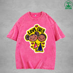 Love onlyInterest Printed Washed T-Shirt 230G Loose Trendy Fashionable 100%Cotton Short Sleeve Top