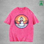 Christmas Snowman Interest Printed Washed T-Shirt 230G Multicolor Loose Trendy Fashionable Cotton Short Sleeve Top