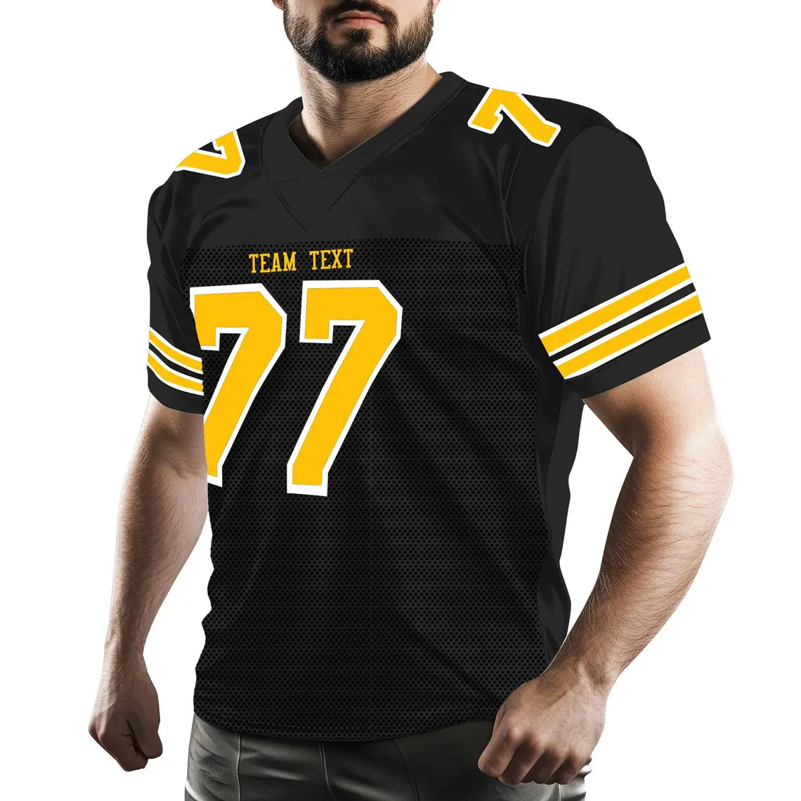 Custom American Football Jersey Personalized Stitched Name and Number Breathable Mesh Top for Team Game Sports or Work wear Black Yellow