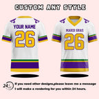 Custom Mardi Gras Football Jersey, Personalized Fat Tuesday Carnival Jersey, Mardi Gras Festival Shirt Louisiana Krewe Game Day Outfit