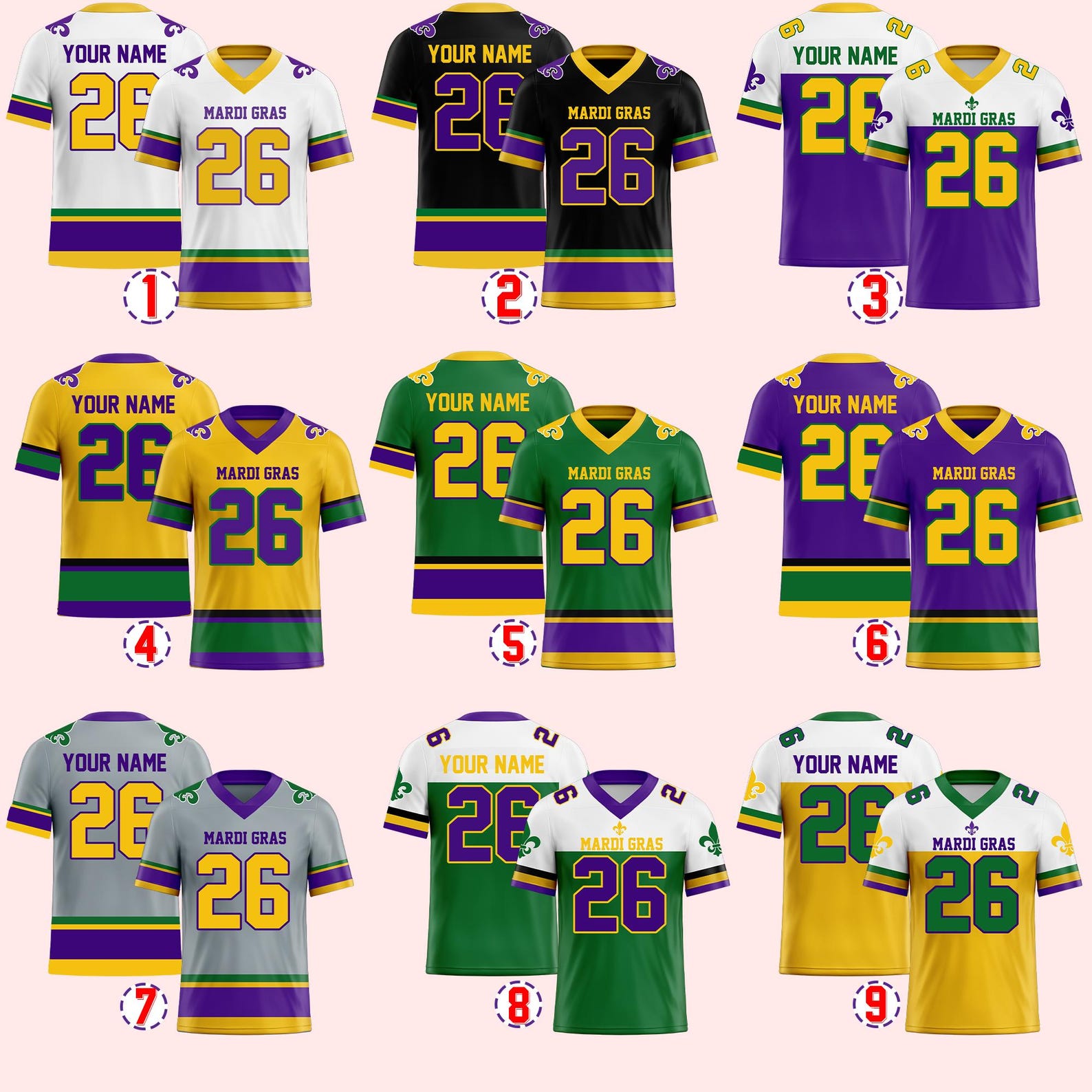 Custom Mardi Gras Football Jersey, Personalized Fat Tuesday Carnival Jersey, Mardi Gras Festival Shirt Louisiana Krewe Game Day Outfit