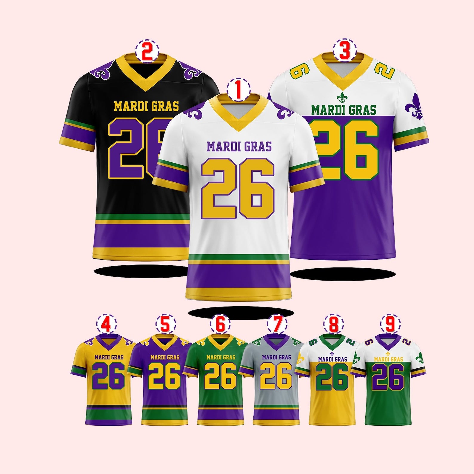 Custom Mardi Gras Football Jersey, Personalized Fat Tuesday Carnival Jersey, Mardi Gras Festival Shirt Louisiana Krewe Game Day Outfit