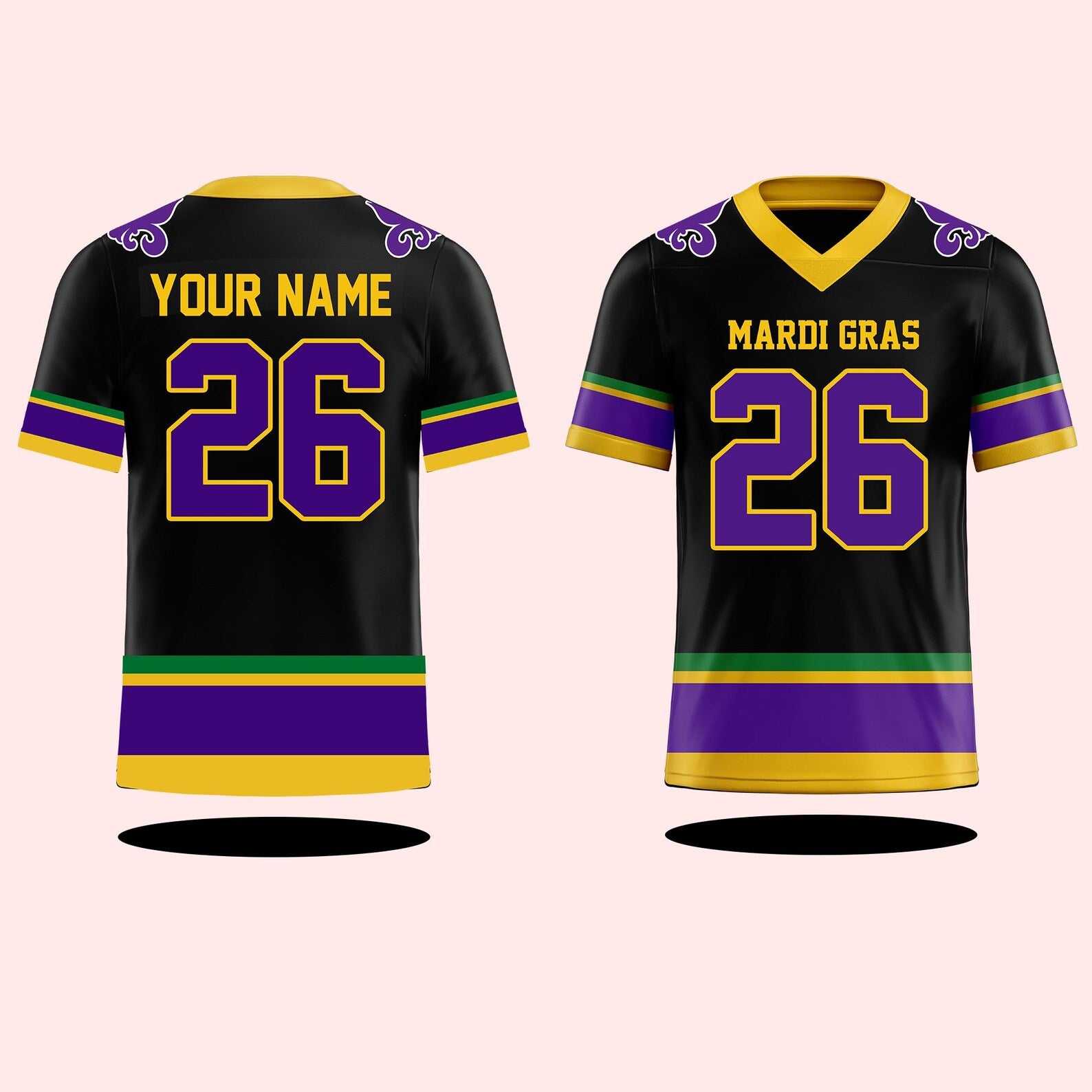 Custom Mardi Gras Football Jersey, Personalized Fat Tuesday Carnival Jersey, Mardi Gras Festival Shirt Louisiana Krewe Game Day Outfit