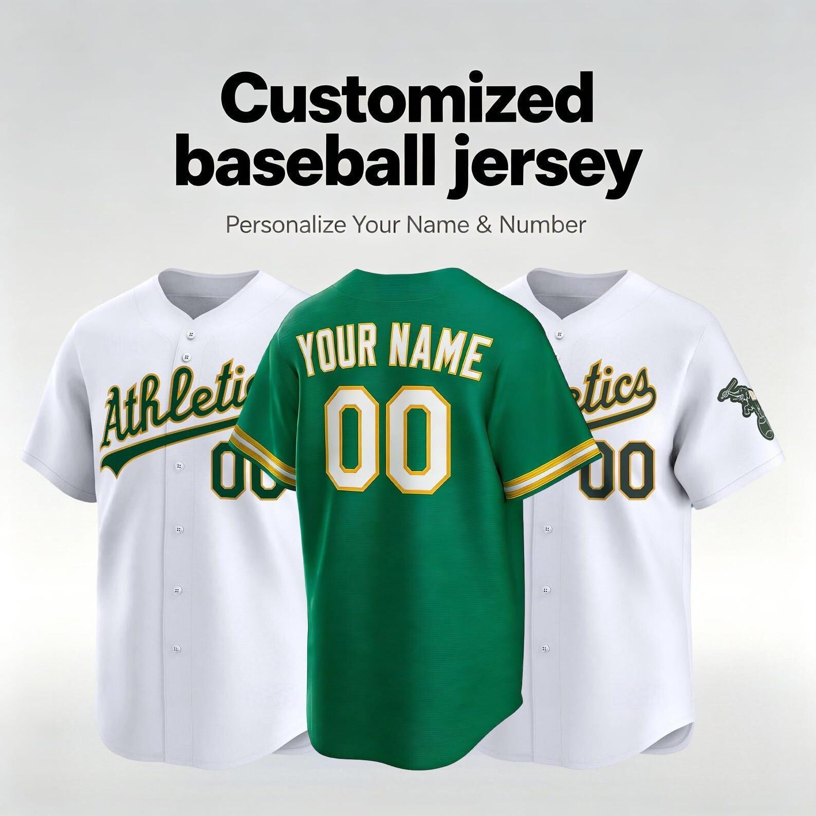 Personalized Athletics Baseball Jersey, Custom Name Number, Team sports shirts wedding Jersey Stitched Gift