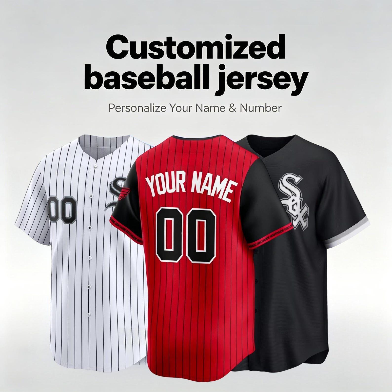 Personalized White Sox Baseball Jersey, Custom Name Number, Team sports shirts wedding Jersey Stitched Gift
