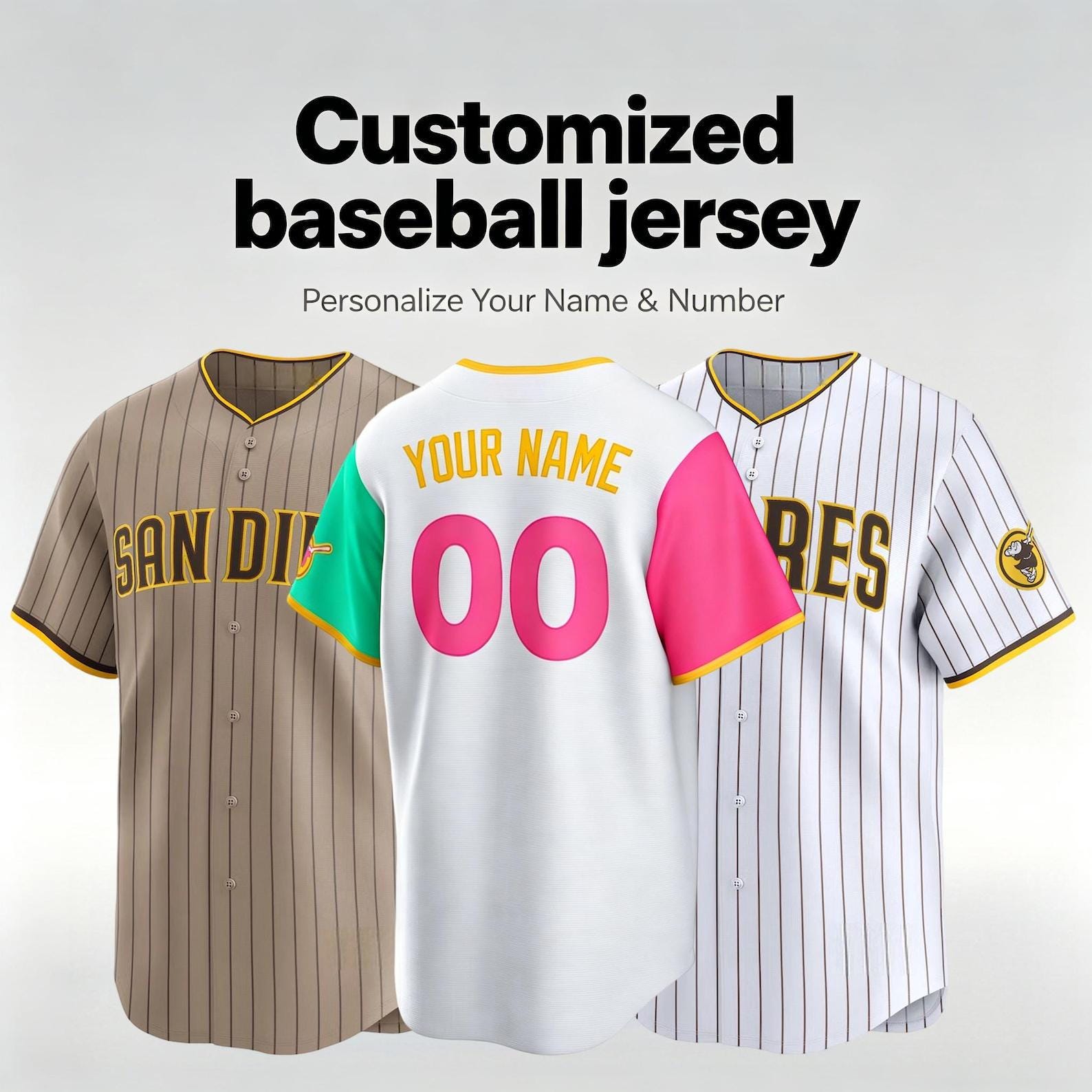 Personalized San Diego Baseball Jersey, Custom Name & Number, Team sports shirts wedding Jersey Stitched Gift